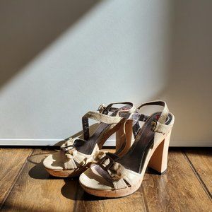 Cork Heel Ankle Strap Heels SIZE 6.5 US MEDIUM